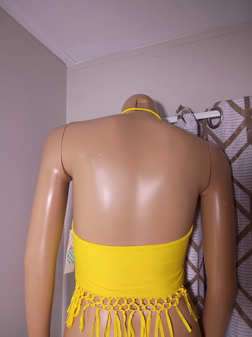 Raisins Fringe Halter One-Piece Swim Top - Black,‎ Yellow, Blue